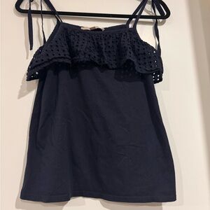 Navy LOFT Blue Eyelet Ruffle Tank Top